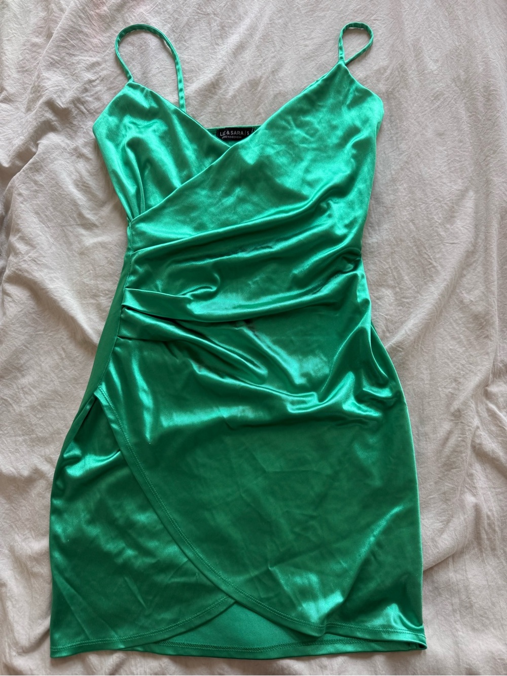 Emerald Green Satin Slip Mini Dress with Wrap Detail